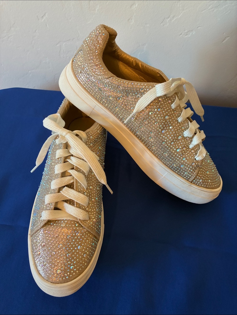 Rhinestone Bling Platform Sneakers Gold Size 9